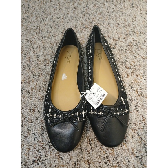 J Crew Factory Shoes - NEW J Crew‎ Factory Tweed Cap Toe Ballet Flats Gold Black Women's Size 9-M